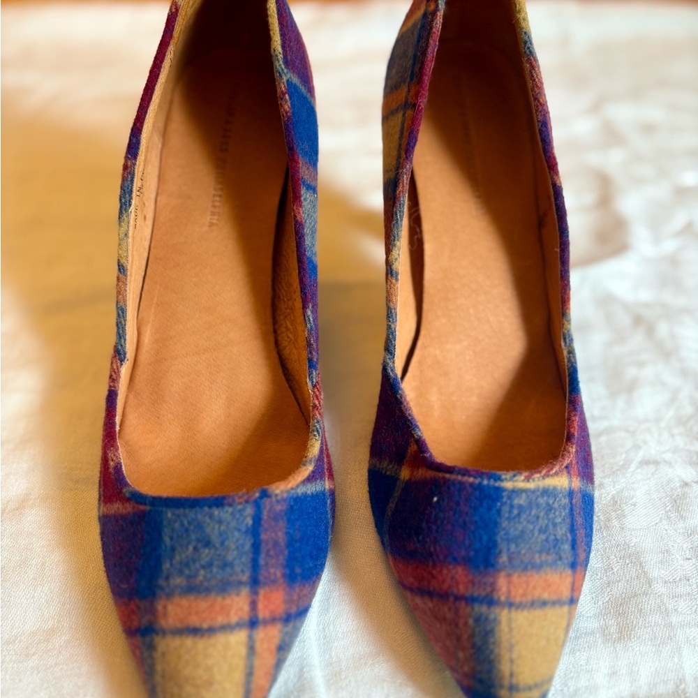 Anthropologie Blue and Purple Plaid Heels